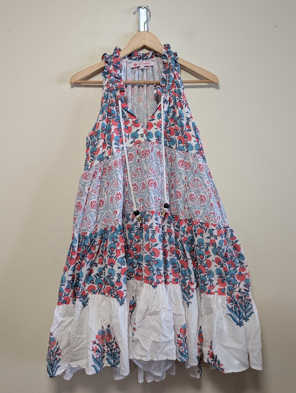 Ro’s Garden Floral Tiered Maxi Dress Small Block Print Boho Resort